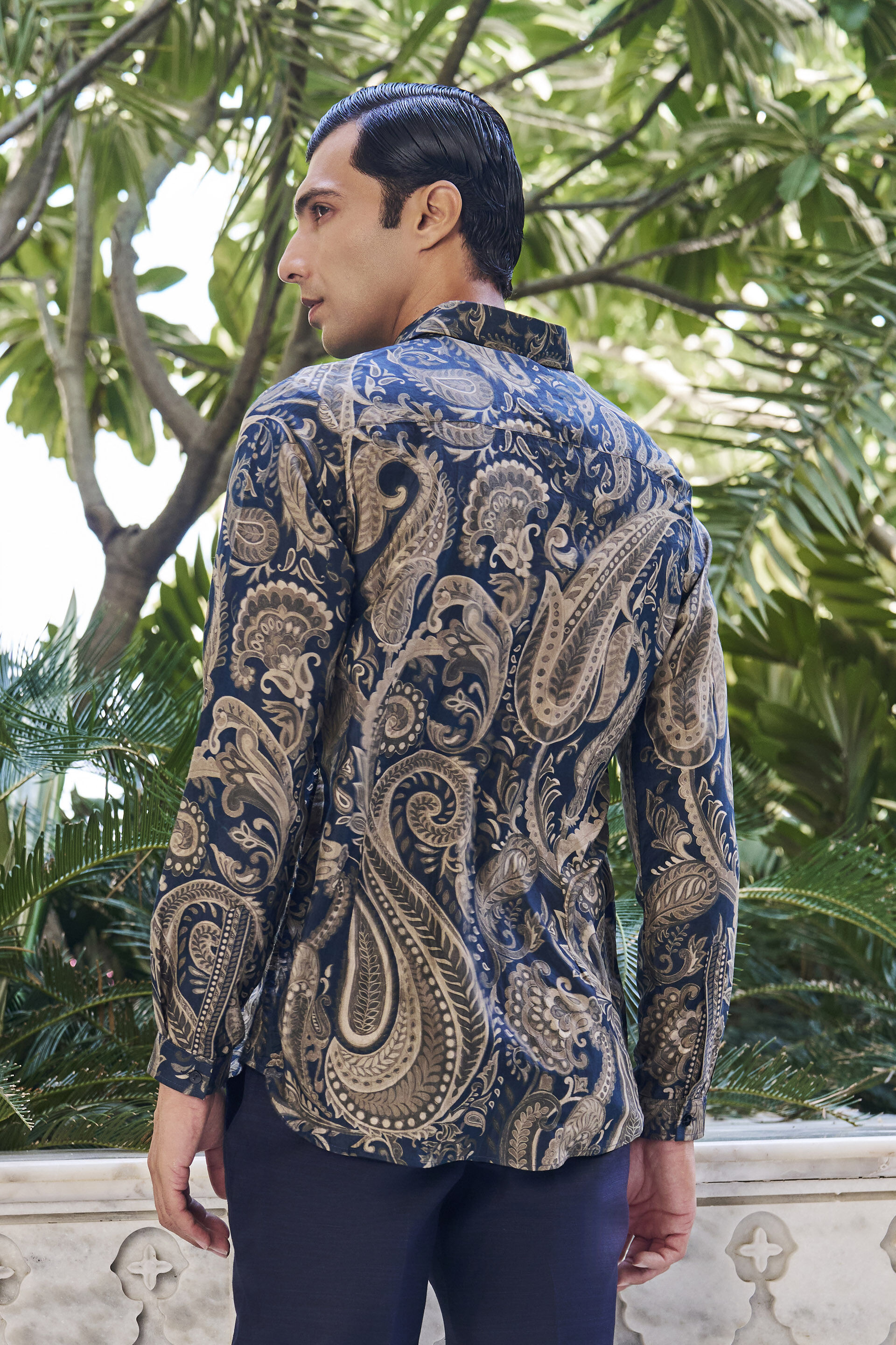 Evan Blue Silk Shirt, Navy, image 2